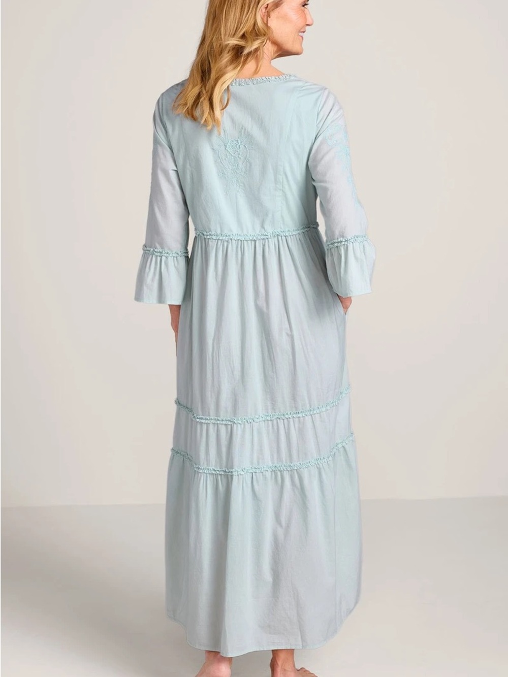 Soft Surroundings Anastasia Nightgown Cumulus Blue Embroidered Maxi Dress Sz M - Picture 11 of 15